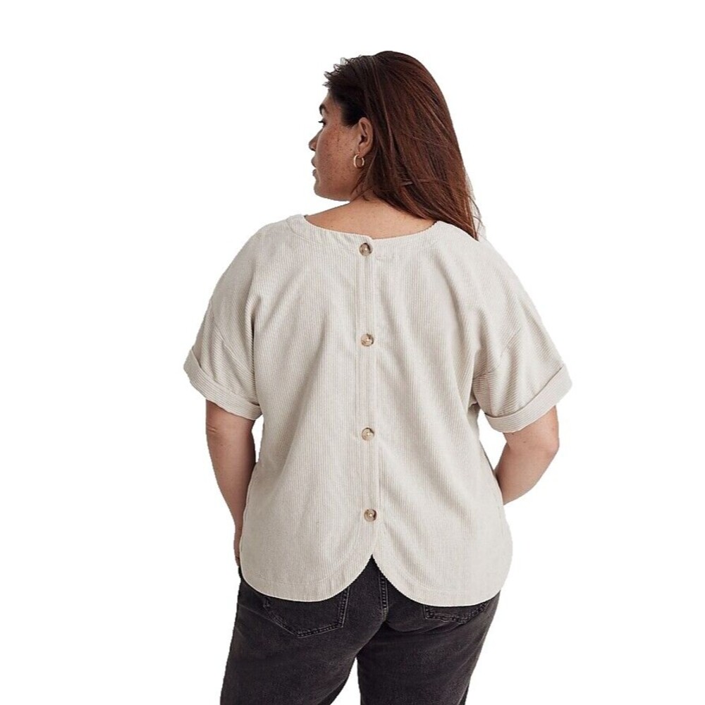 NEW Madewell Corduroy Shirt Womens 4X Cream V-Neck Button-up Back Short Sleeve